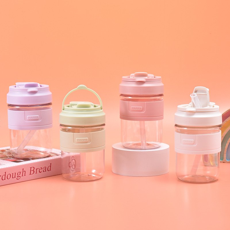 420ML Hot Sell BPA Free Tritan Customized Children Plastic Milk Mugs Chunky Plastic Water Bottle Milk Cups With Straw