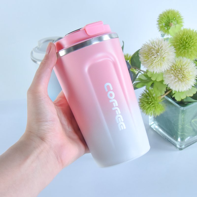 Environmentally Custom Logo 380Ml 510Ml Stainless Steel Coffee Water Bottle Gradient Multi-Color Outdoor Travel Mug With Lid