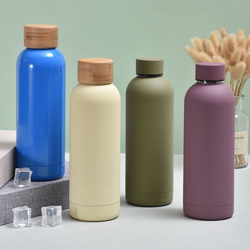 Custom print double wall insulated thermos bottle soft rubber paint small mouth stainless steel water bottle 350ml 500ml 750ml