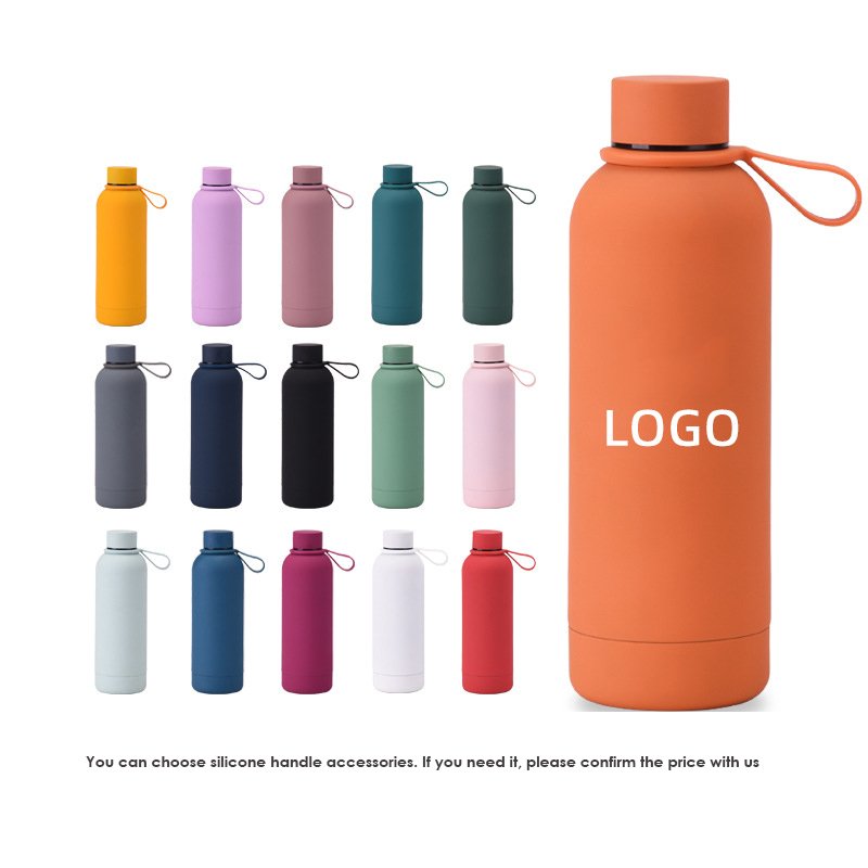 Custom print double wall insulated thermos bottle soft rubber paint small mouth stainless steel water bottle 350ml 500ml 750ml