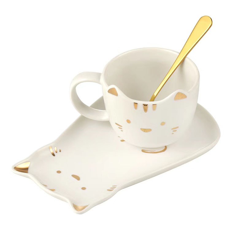Creative Cartoon Porcelain Cute 3D Cat Mugs Milk Cup Set With Tray