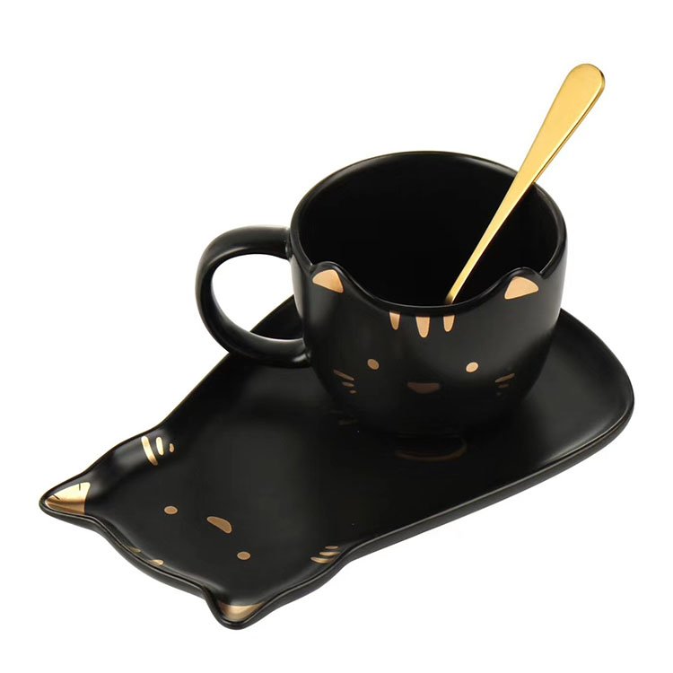 Creative Cartoon Porcelain Cute 3D Cat Mugs Milk Cup Set With Tray