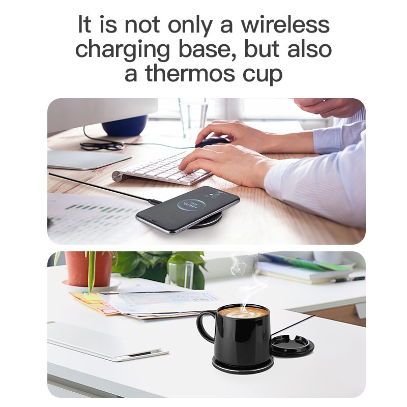 2024 New Product Wireless Charger Heated Electric Cups Coffee Mug With Lid Wireless Heat Automatic Cup Warmer