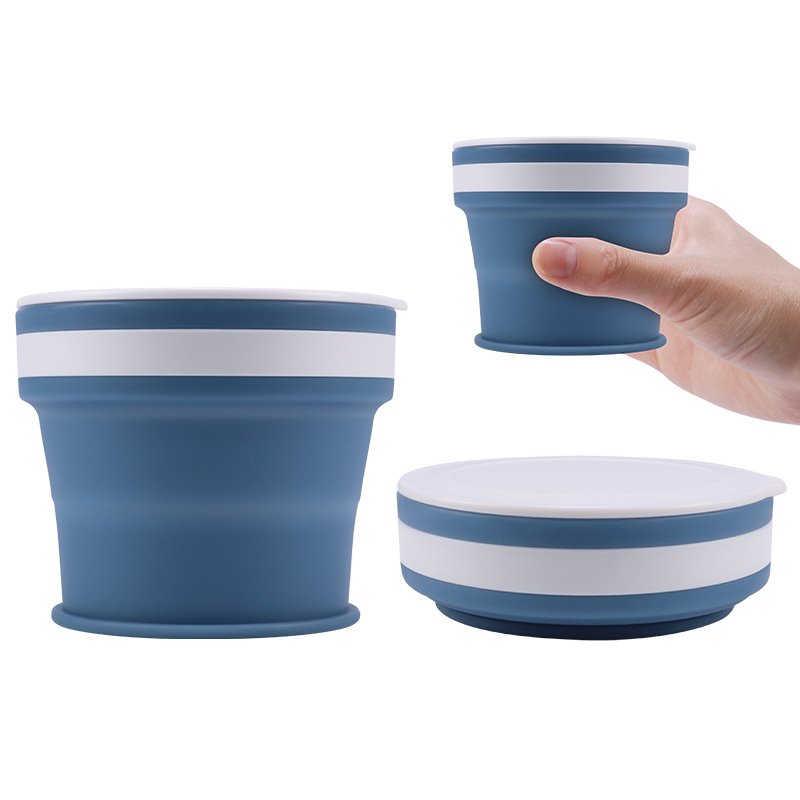 Custom 200ml 270ml Retractable Portable Foldable Cup Travel Drinking Folding Mug Silicone Collapsible Camping Water Cup With Lid