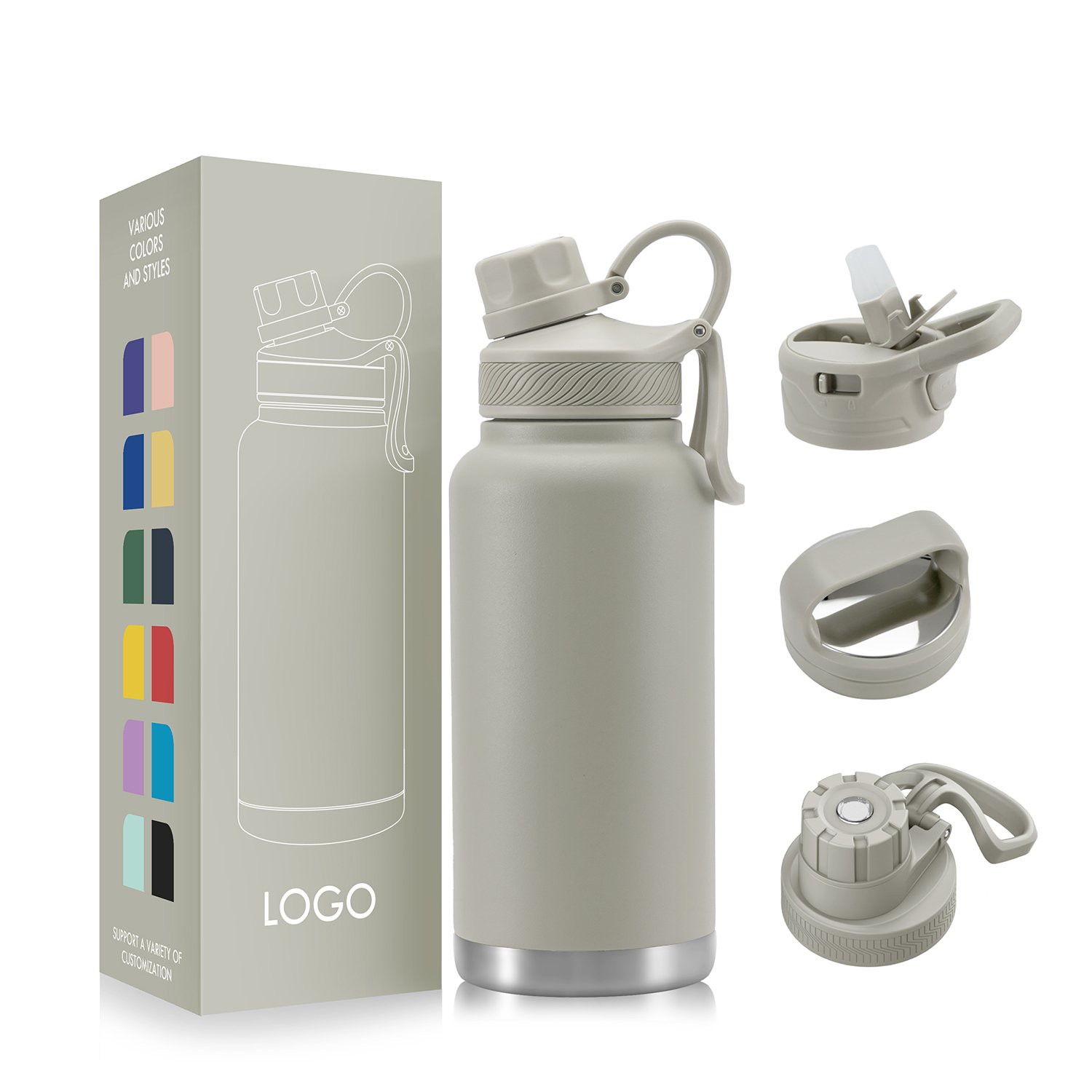 Custom Logo 1L Stainless Steel Double Wall Insulated Vacuum Flask 32oz Powder Coated Sports Water Bottles