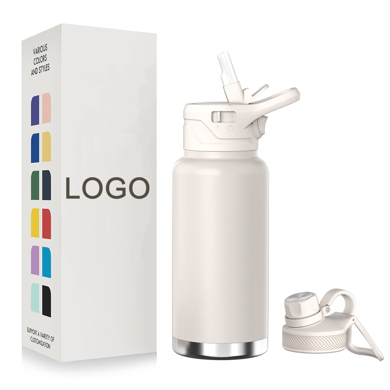 Custom Logo 1L Stainless Steel Double Wall Insulated Vacuum Flask 32oz Powder Coated Sports Water Bottles