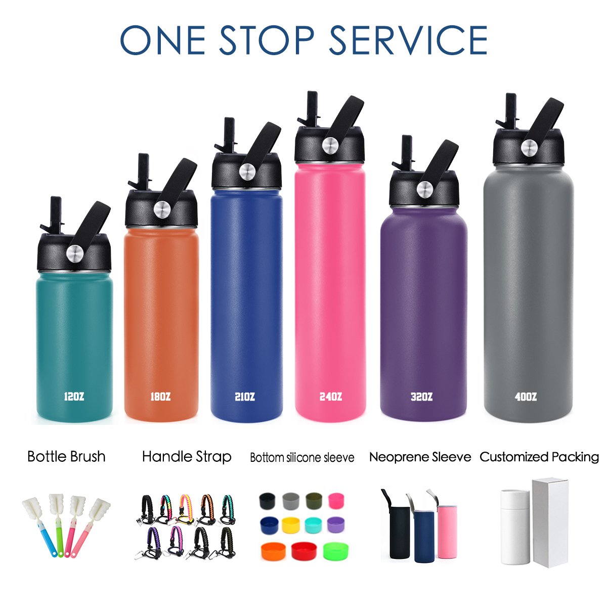 Customized 3 Lids Water Bottle Stainless Steel Vacuum Flask Water Bottle Insulated Sports Bottle 32oz