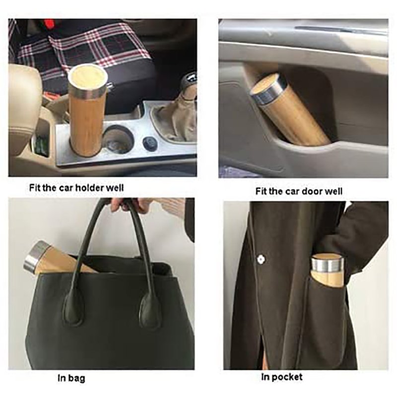 FACTORY PRICE custom logo leak proof 500ml stainless steel double wall wooden insulated thermos bamboo water bottle with filter