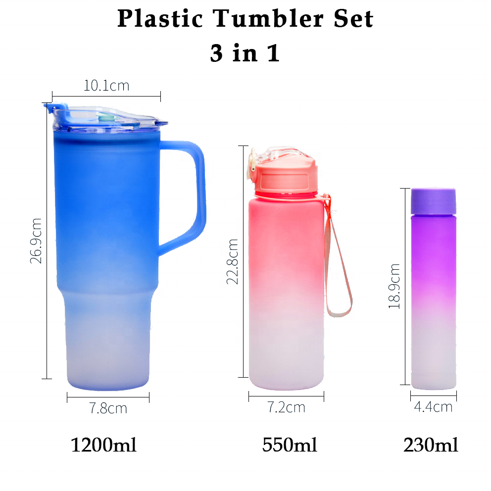 Wholesale bulk 3 in 1 motivational 40oz Tumbler AS plastic BPA-Free reusable juice 40 oz water bottle with handle