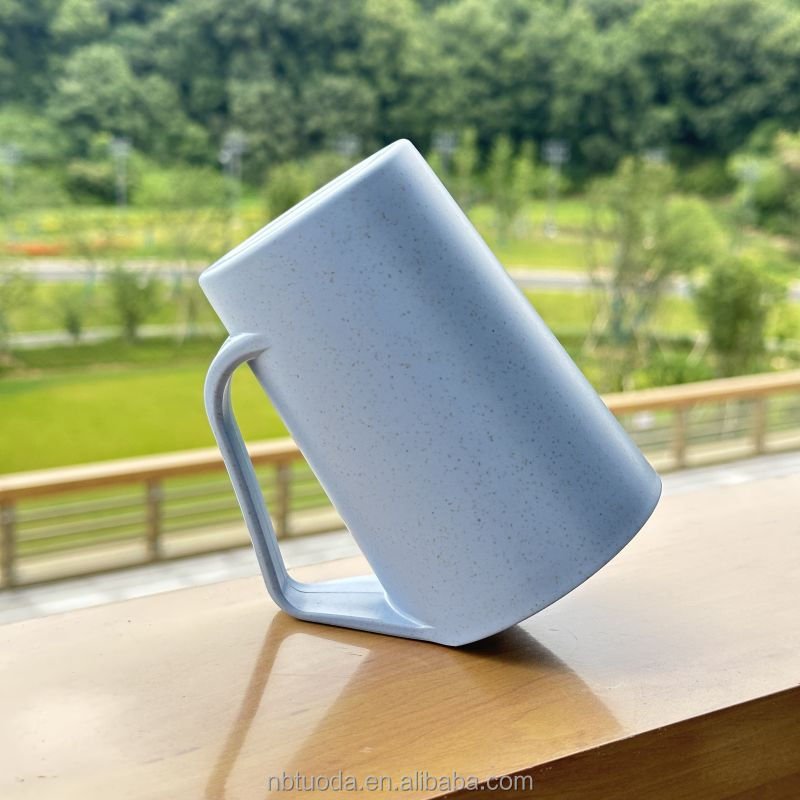 16 oz Eco Friendly wheat straw water cup with handles reusable coffee cup travel wheat straw mugs