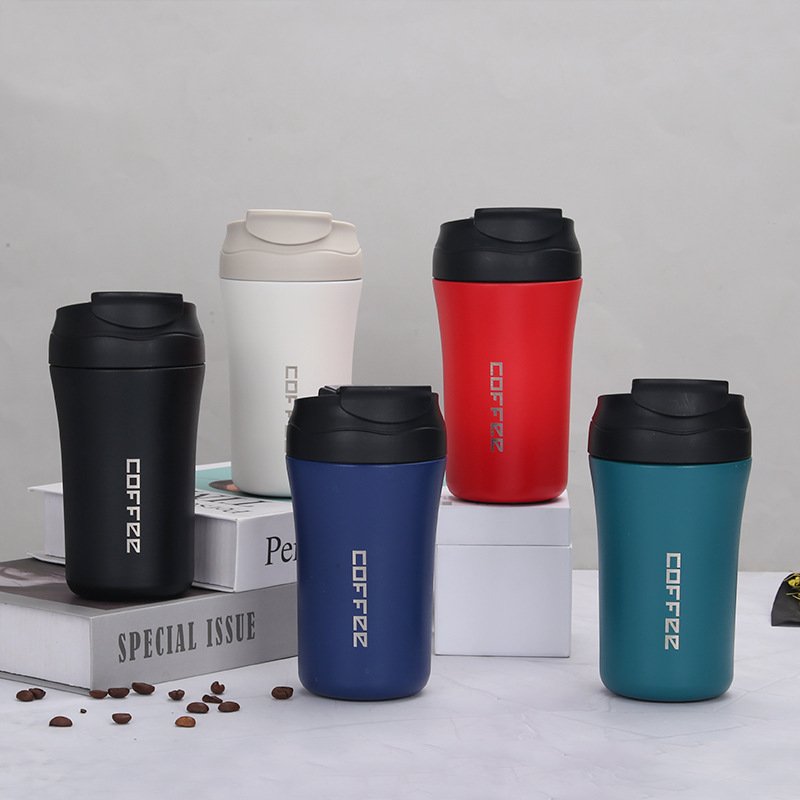 400ml Stainless Steel Double Wall Coffee Mug Insulated Coffee Cup Vacuum Flask for Coffee Flip Open Straw Drinking Tumbler