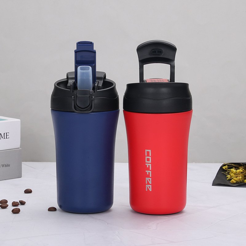 400ml Stainless Steel Double Wall Coffee Mug Insulated Coffee Cup Vacuum Flask for Coffee Flip Open Straw Drinking Tumbler