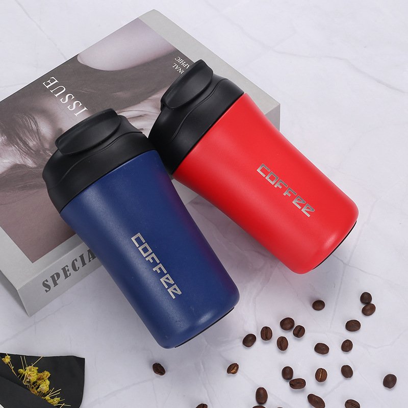 400ml Stainless Steel Double Wall Coffee Mug Insulated Coffee Cup Vacuum Flask for Coffee Flip Open Straw Drinking Tumbler