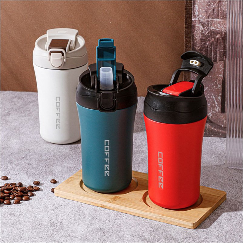 400ml Stainless Steel Double Wall Coffee Mug Insulated Coffee Cup Vacuum Flask for Coffee Flip Open Straw Drinking Tumbler