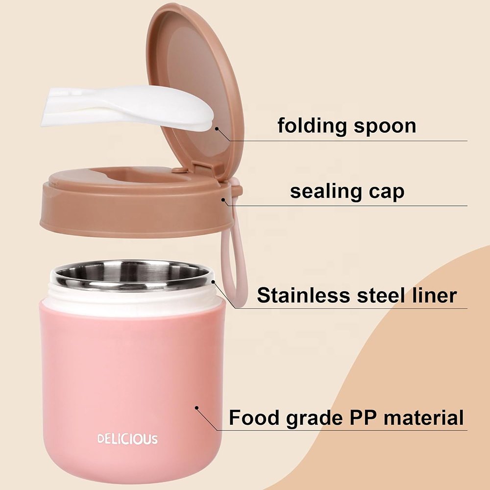Wholesale Take Away Food Container Leak-proof Stainless Steel Insulated Lunch Box Kids Food Flask with Folding Spoon