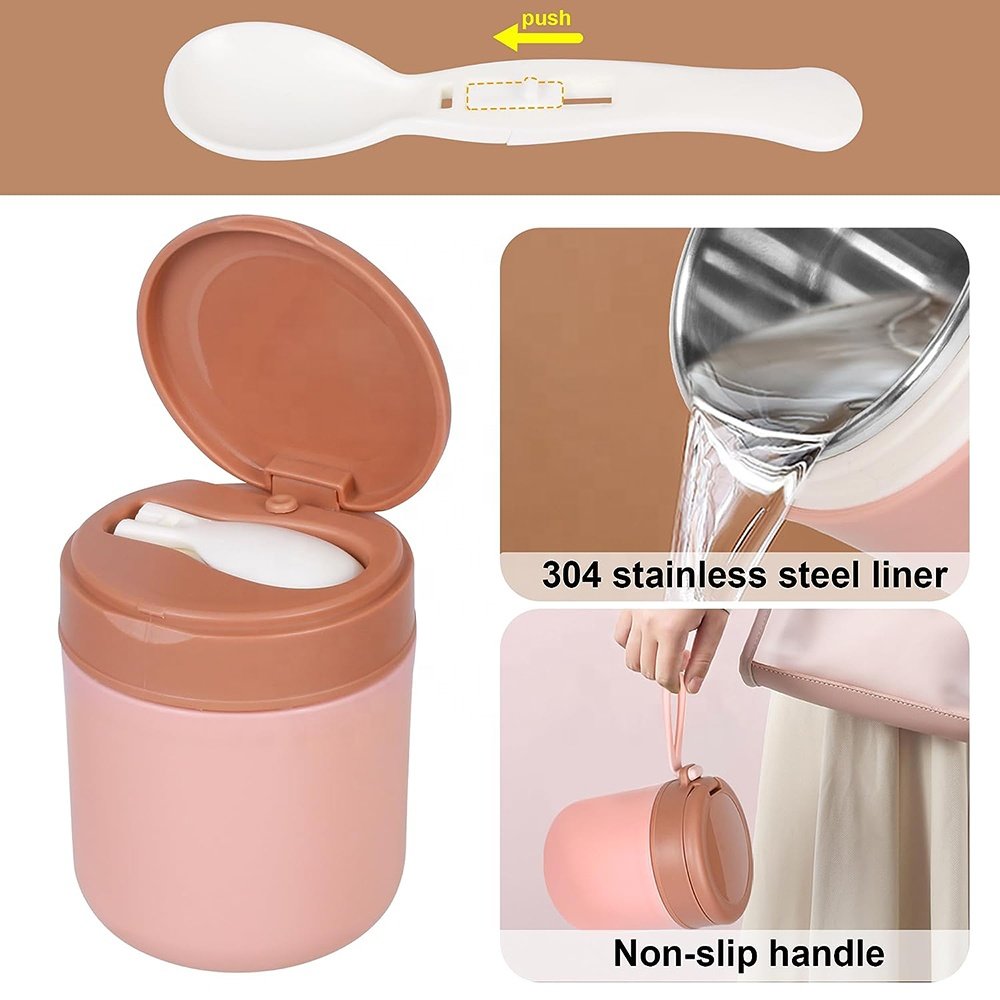 Wholesale Take Away Food Container Leak-proof Stainless Steel Insulated Lunch Box Kids Food Flask with Folding Spoon