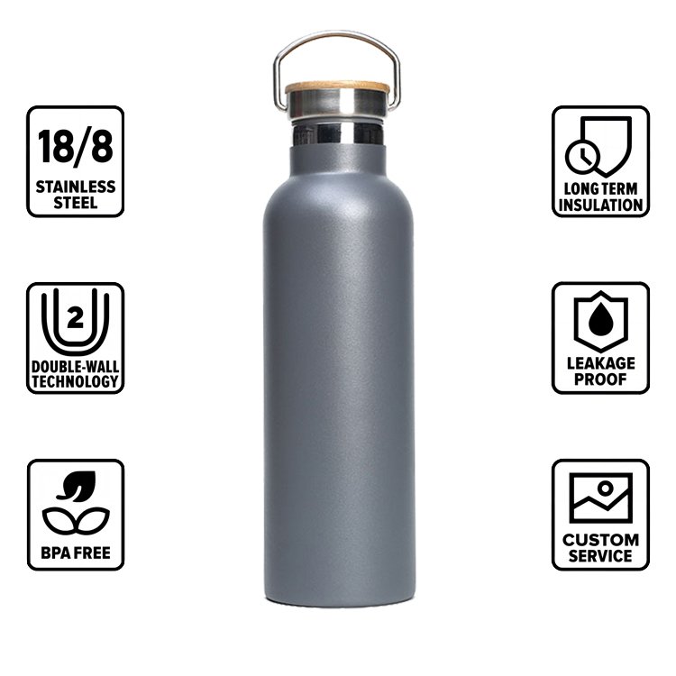 Eco-friendly bamboo cover Personalized 304 Stainless Steel Water Bottle Laser Engraved Double Walled Vacuum Insulated Bottle