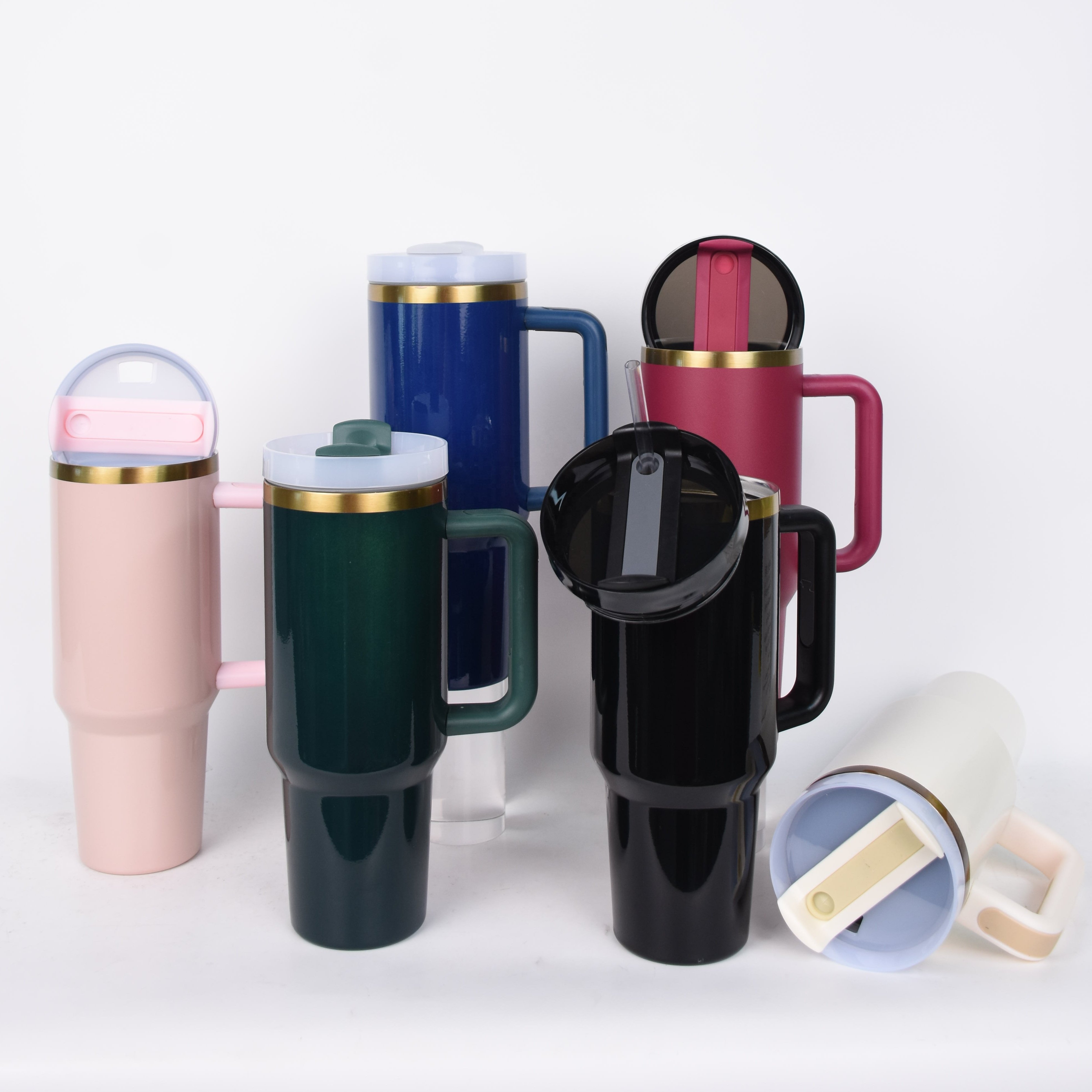 2024 RTS Large Capacity Insulated Copper Gold Coffee Mug Water Bottle Vacuum Insulated 40oz Copper Tumbler With Handle And Straw