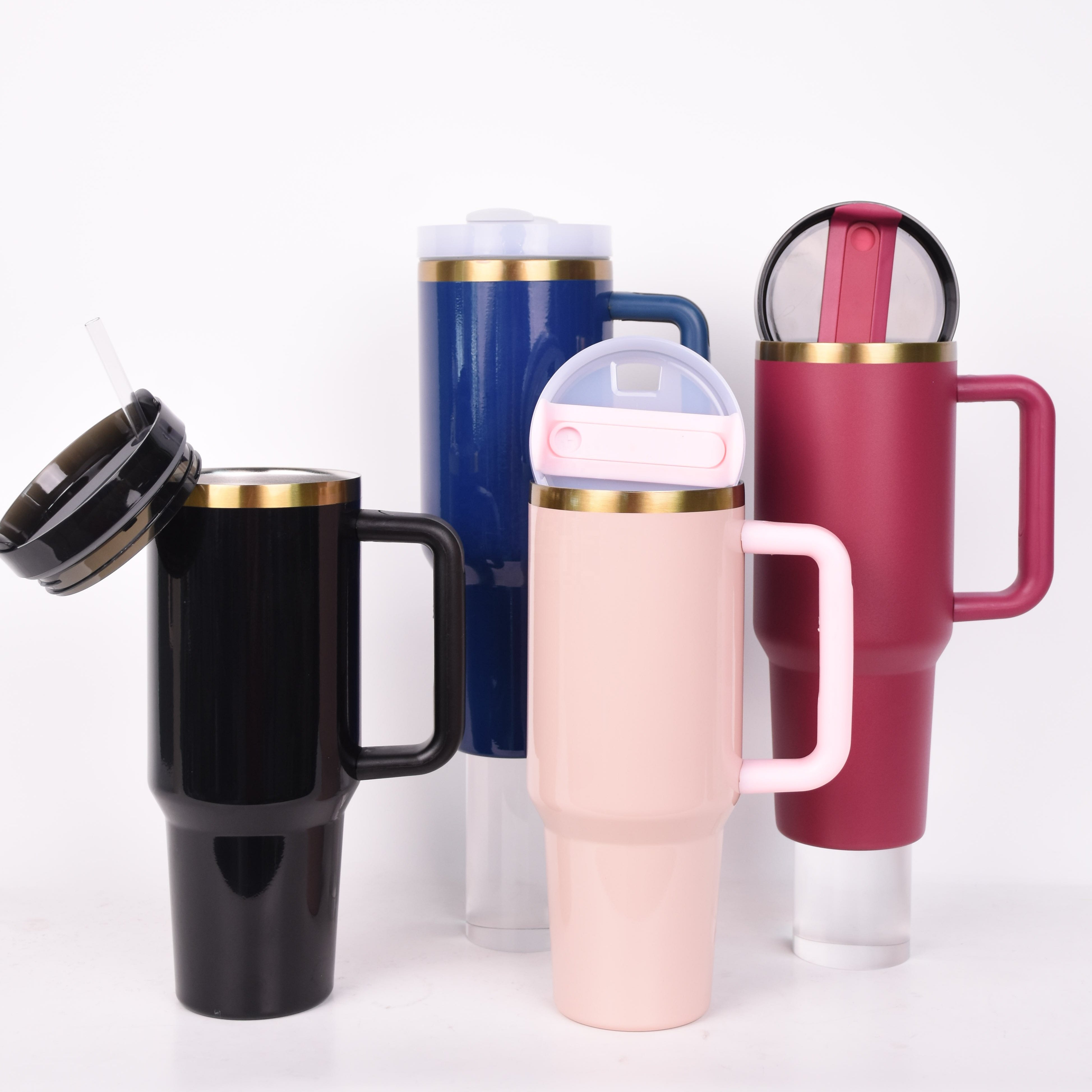 2024 RTS Large Capacity Insulated Copper Gold Coffee Mug Water Bottle Vacuum Insulated 40oz Copper Tumbler With Handle And Straw