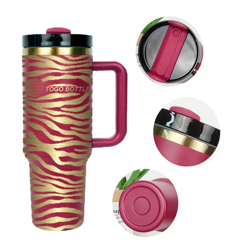 2024 RTS Large Capacity Insulated Copper Gold Coffee Mug Water Bottle Vacuum Insulated 40oz Copper Tumbler With Handle And Straw