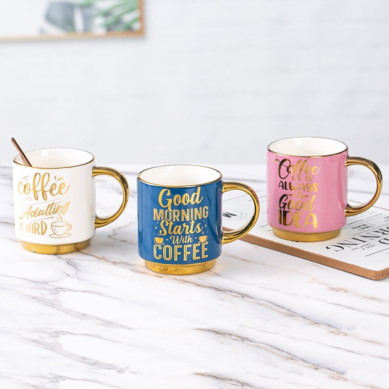 2022 New Design 11OZ Porcelain Mug With Gold Print Gold Handle Luxury cup
