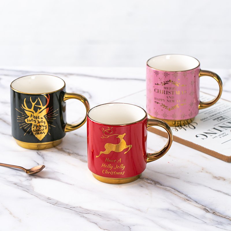 2022 New Design 11OZ Porcelain Mug With Gold Print Gold Handle Luxury cup