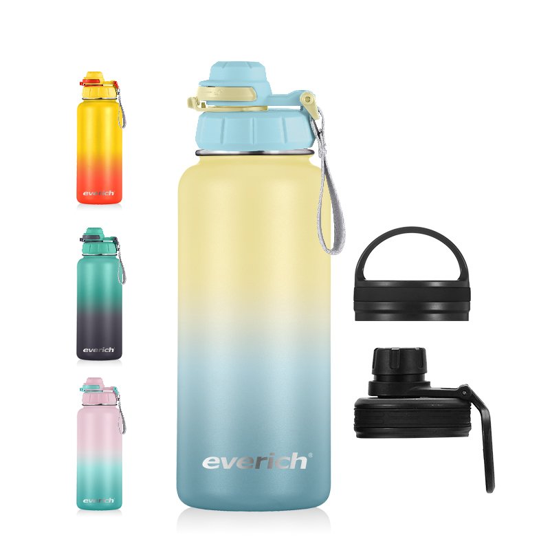 Double Wall Vacuum Water Bottle 32Oz 3 Lids (Straw Lid) insulated stainless steel water bottle with custom logo and packing