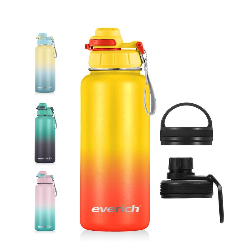 Double Wall Vacuum Water Bottle 32Oz 3 Lids (Straw Lid) insulated stainless steel water bottle with custom logo and packing