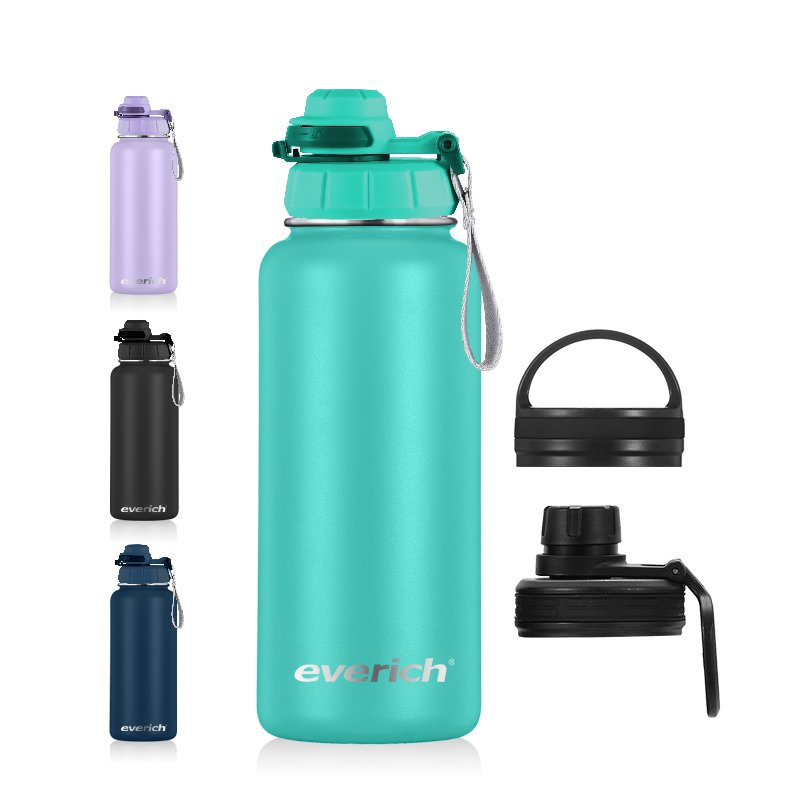 Double Wall Vacuum Water Bottle 32Oz 3 Lids (Straw Lid) insulated stainless steel water bottle with custom logo and packing