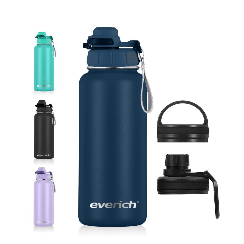 Double Wall Vacuum Water Bottle 32Oz 3 Lids (Straw Lid) insulated stainless steel water bottle with custom logo and packing