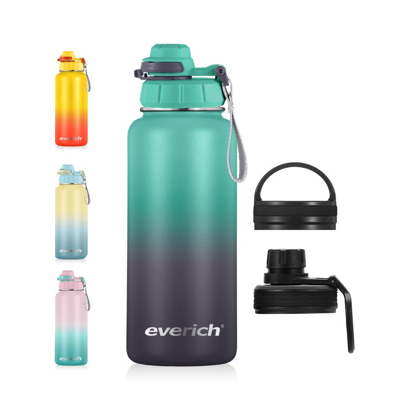 Double Wall Vacuum Water Bottle 32Oz 3 Lids (Straw Lid) insulated stainless steel water bottle with custom logo and packing
