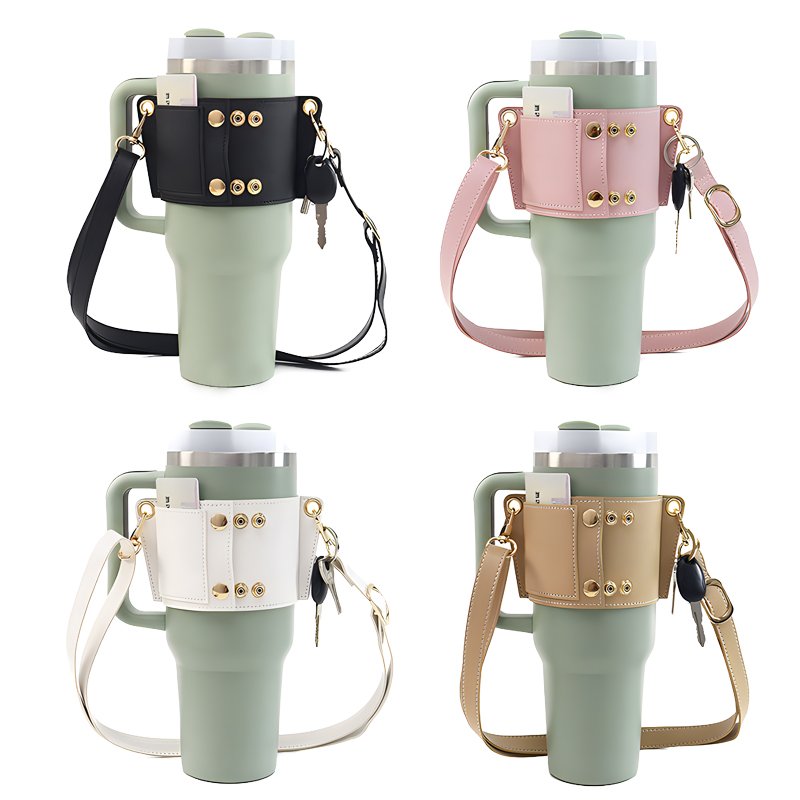 Cup Accessories Crossbody Adjustable Shoulder Strap PU Leather Tumbler Bottle Sling Holder 40OZ Portable Water Bottle Carrier