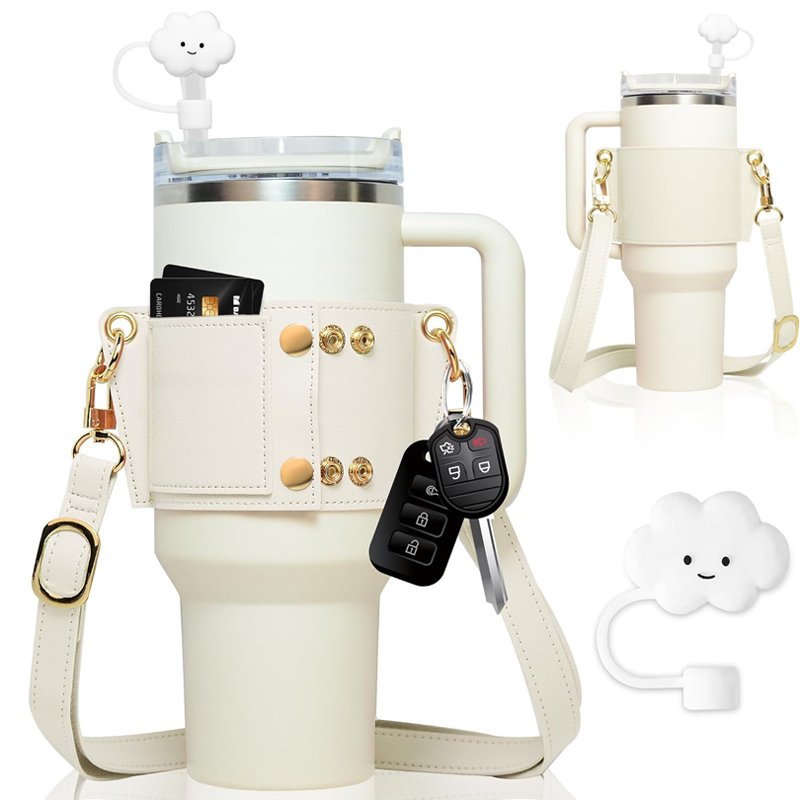 Cup Accessories Crossbody Adjustable Shoulder Strap PU Leather Tumbler Bottle Sling Holder 40OZ Portable Water Bottle Carrier