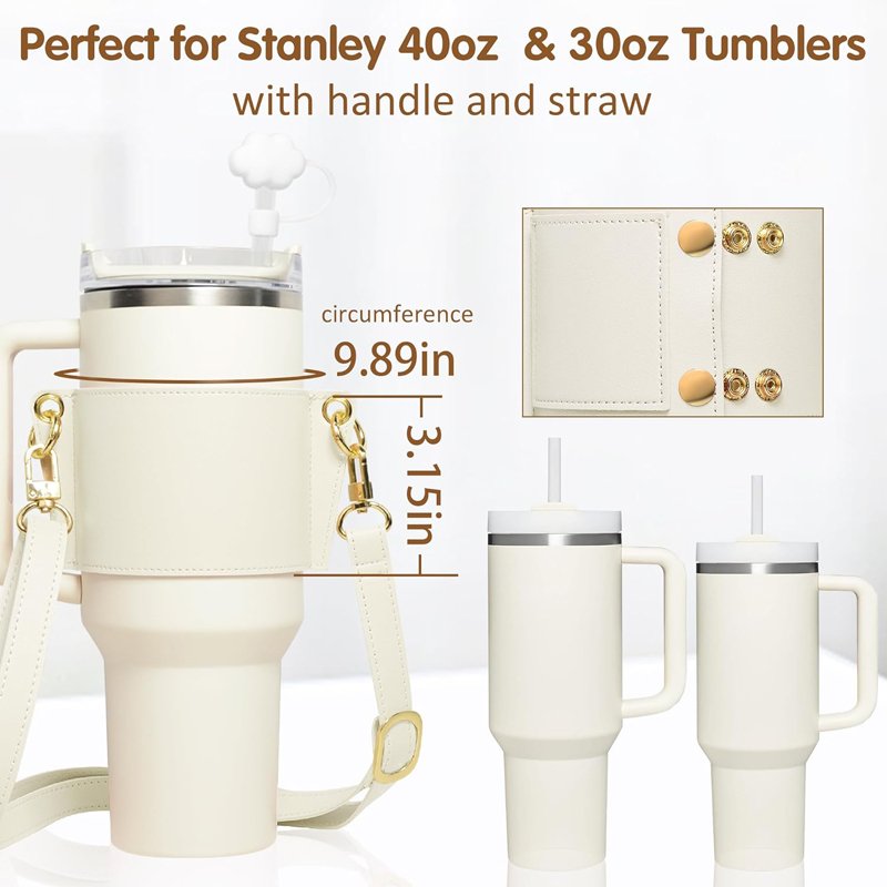 Cup Accessories Crossbody Adjustable Shoulder Strap PU Leather Tumbler Bottle Sling Holder 40OZ Portable Water Bottle Carrier