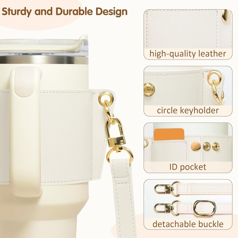 Cup Accessories Crossbody Adjustable Shoulder Strap PU Leather Tumbler Bottle Sling Holder 40OZ Portable Water Bottle Carrier
