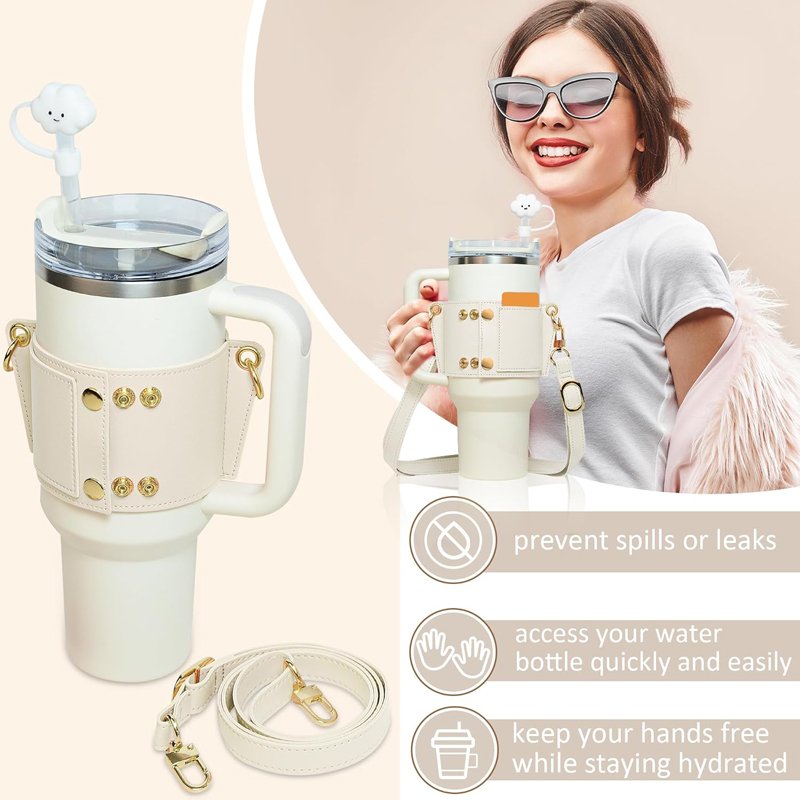Cup Accessories Crossbody Adjustable Shoulder Strap PU Leather Tumbler Bottle Sling Holder 40OZ Portable Water Bottle Carrier
