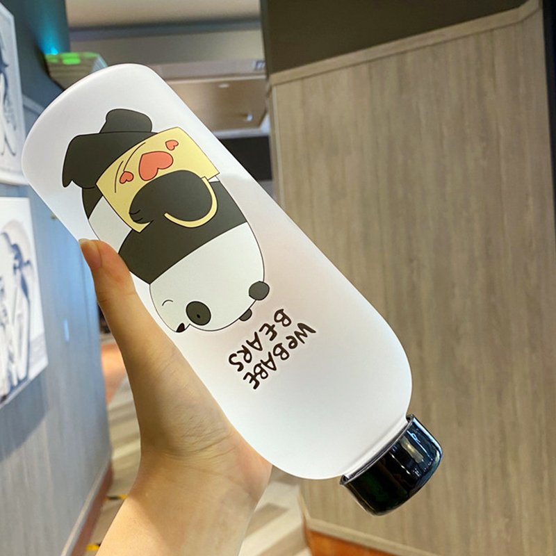 Cute Panda Bear Cup 1000ml Water Bottles With Straw Transparent Cartoon Water Bottle Drinkware Frosted Leak-proof Protein Shaker