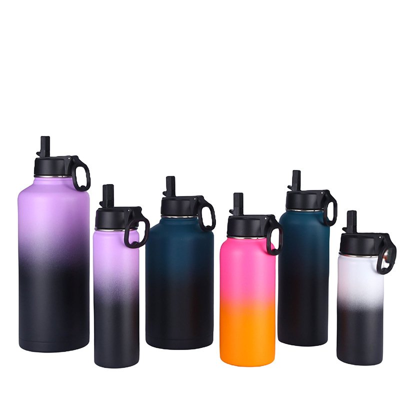 Custom logo 20oz 32 oz sport water bottle for school stainless steel insulated thermal flask with colored lids and rubber base