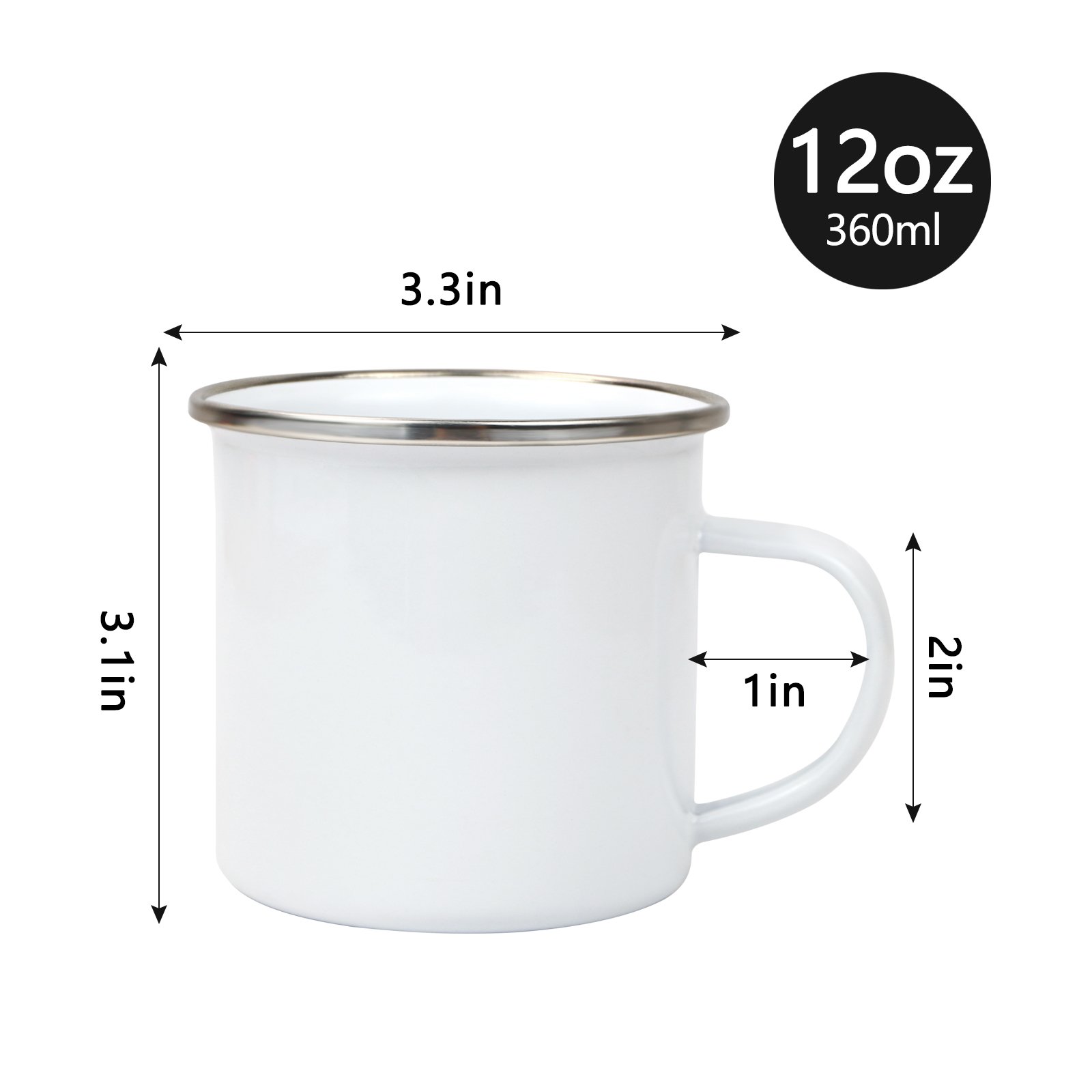 Maikesub 8cm Blanks Sublimation Enamel Mug White Camping Outdoor Coffee Travel Metal Skinny Mug with Silver Rim