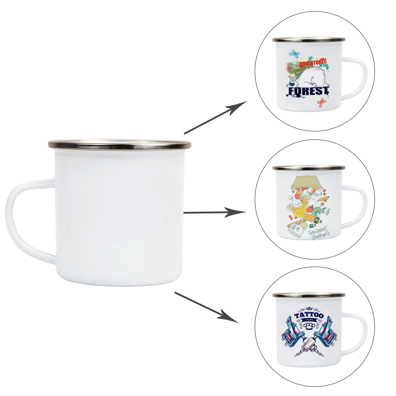 Maikesub 8cm Blanks Sublimation Enamel Mug White Camping Outdoor Coffee Travel Metal Skinny Mug with Silver Rim
