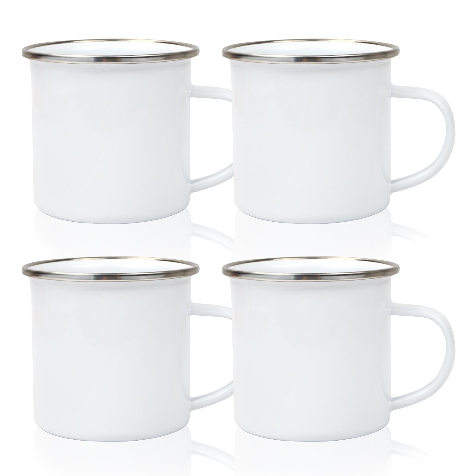 Maikesub 8cm Blanks Sublimation Enamel Mug White Camping Outdoor Coffee Travel Metal Skinny Mug with Silver Rim