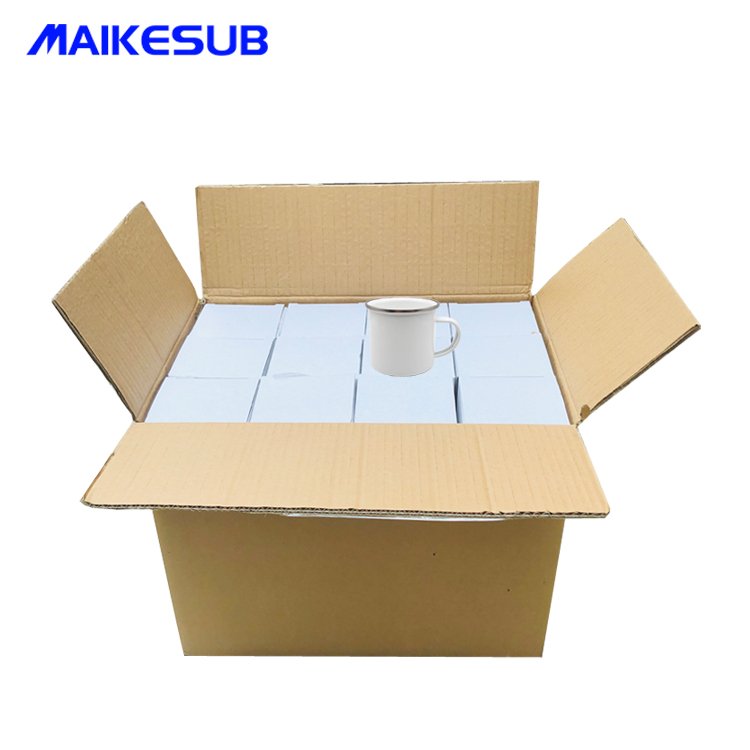 Maikesub 8cm Blanks Sublimation Enamel Mug White Camping Outdoor Coffee Travel Metal Skinny Mug with Silver Rim