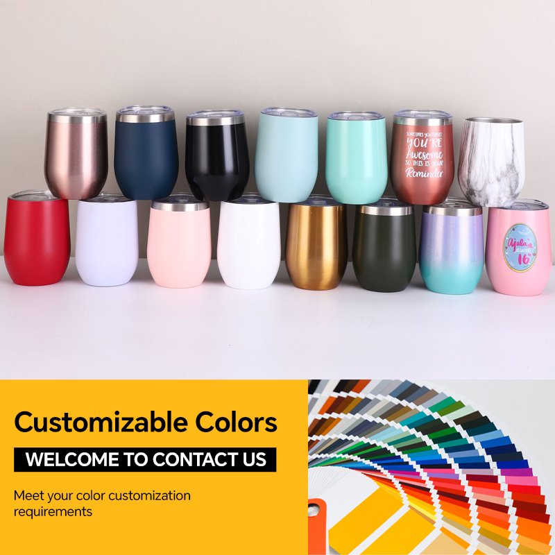 12Oz Stainless Steel Wine Tumbler Gold Mug Cup water bottle logo thermal stainless steel cup mug custom vacuum 12 oz egg tumbler
