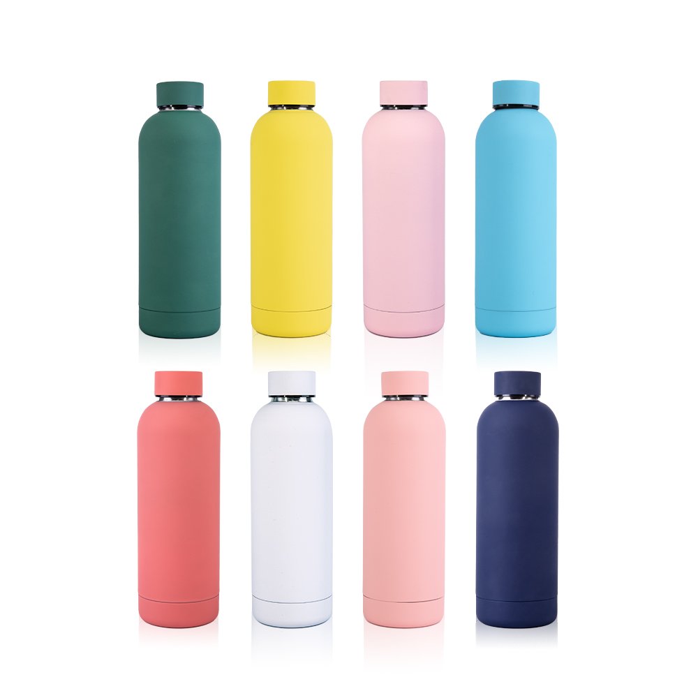 Custom Colorful 500Ml Stainless Steel Rubber Matte Paint Double Wall Thermo Flask Outdoor Small Mouth Water Bottle