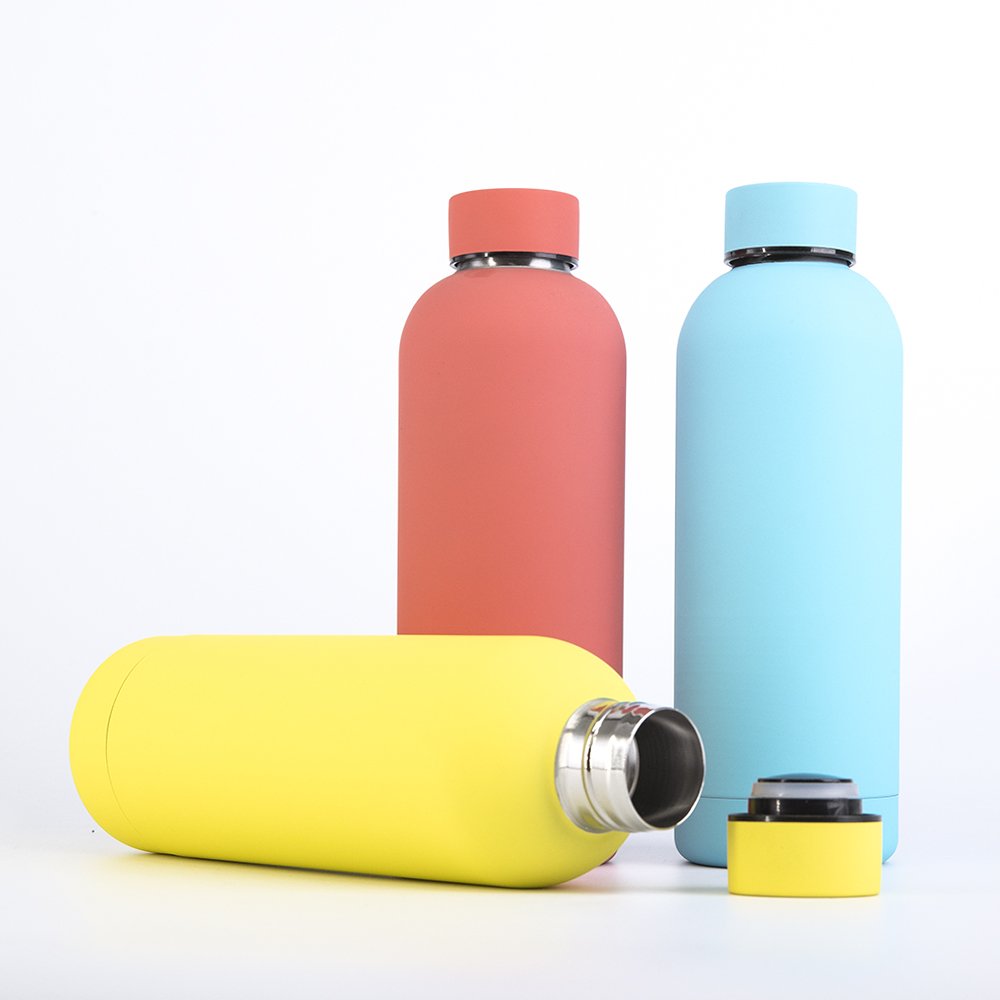 Custom Colorful 500Ml Stainless Steel Rubber Matte Paint Double Wall Thermo Flask Outdoor Small Mouth Water Bottle
