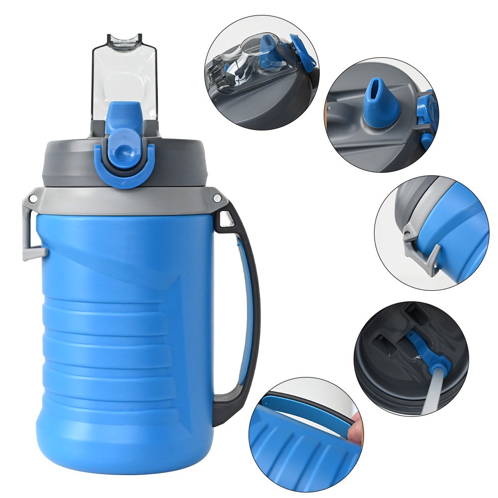 Custom 2L 2000ml 64oz large capacity double wall insulated vacuum flask sport gym insulated water bottles with straw