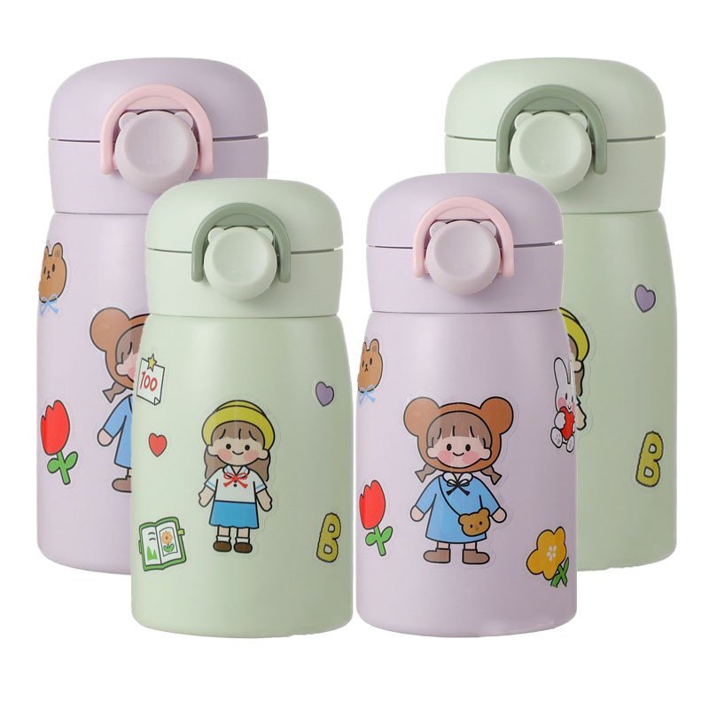 Small pocket Stainless steel water bottle children's vacuum flask with straw bottle for child insulation bottle thermos cup
