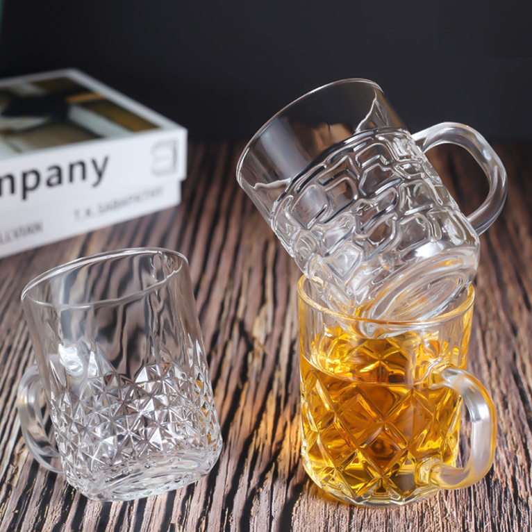 Wholesale Vintage Embossed 8oz Juice Soda Beer Pint Glass Mug Cup Thickened Beer Stein Mug for Party Bar Hotel Restaurant
