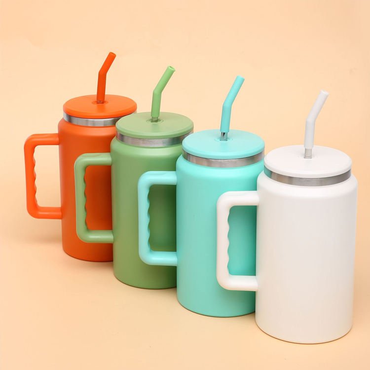 Hot Sale 50oz Large Capacity Handle Car Cup Outdoor Portable Coffee Cup Sublimation Beer Mug With Lid Flask Water Bottle