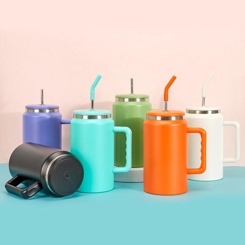 Hot Sale 50oz Large Capacity Handle Car Cup Outdoor Portable Coffee Cup Sublimation Beer Mug With Lid Flask Water Bottle